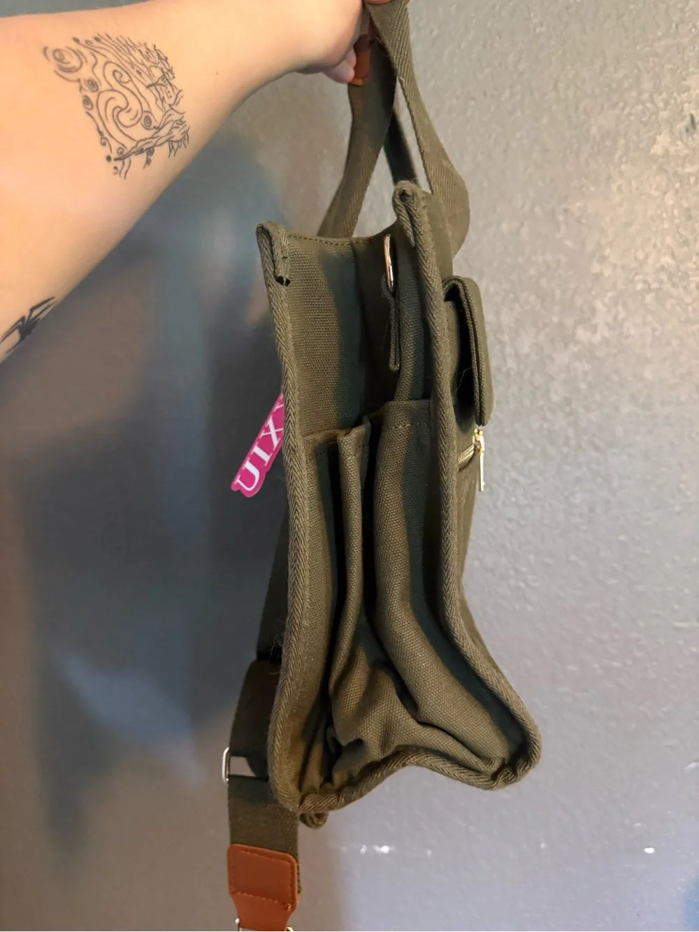 Olive Green Canvas Brief Tote
